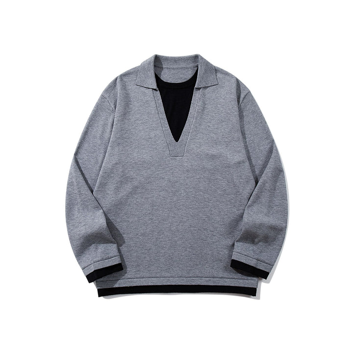 Unisex Lässiger Oversize Strickpullover mit tiefem V Einsatz und Hemd‑Layer Optik Echoarchiv