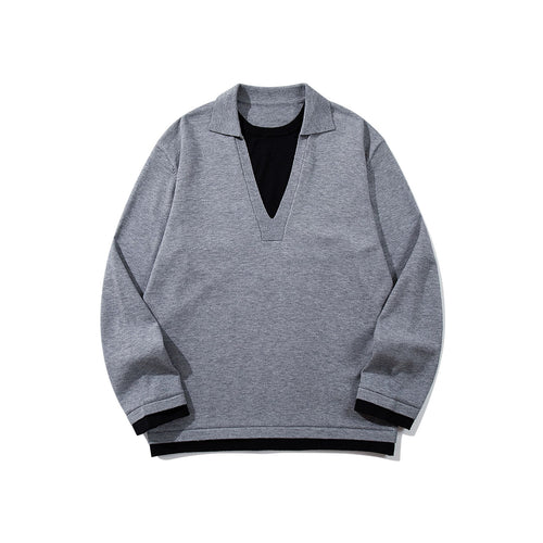 Unisex Lässiger Oversize Strickpullover mit tiefem V Einsatz und Hemd‑Layer Optik Echoarchiv