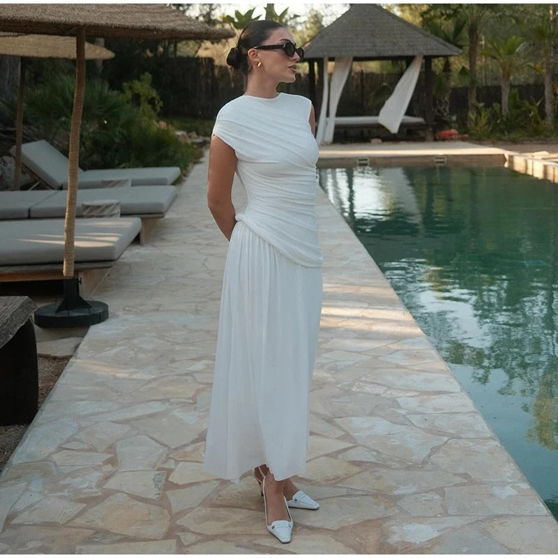 Damen Elegantes Maxikleid mit asymmetrischem Schnitt und raffiniertem Drapierungsdesign Echo Archiv