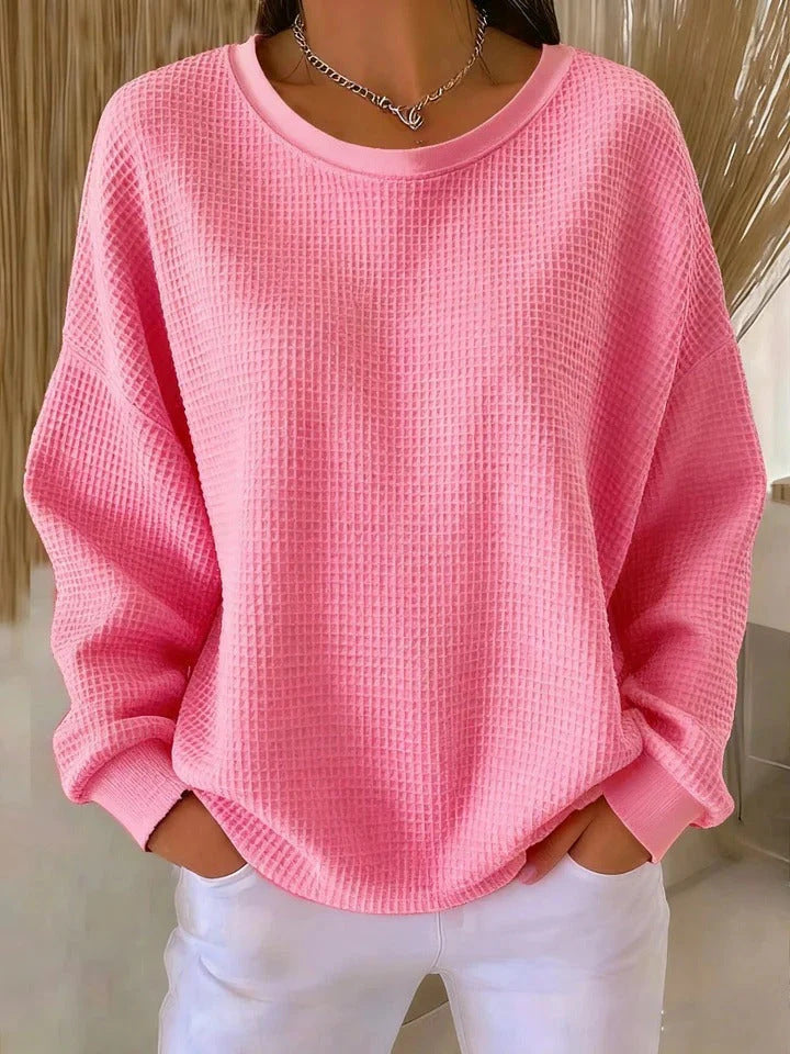 Damen Oversize Waffelstrick-Sweatshirt mit Rundhalsausschnitt Echoarchiv