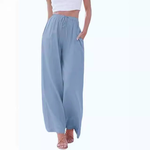 Damen nan weite Leinenhose mit elastischem Bund Kordel und Seitentaschen Echo Archiv