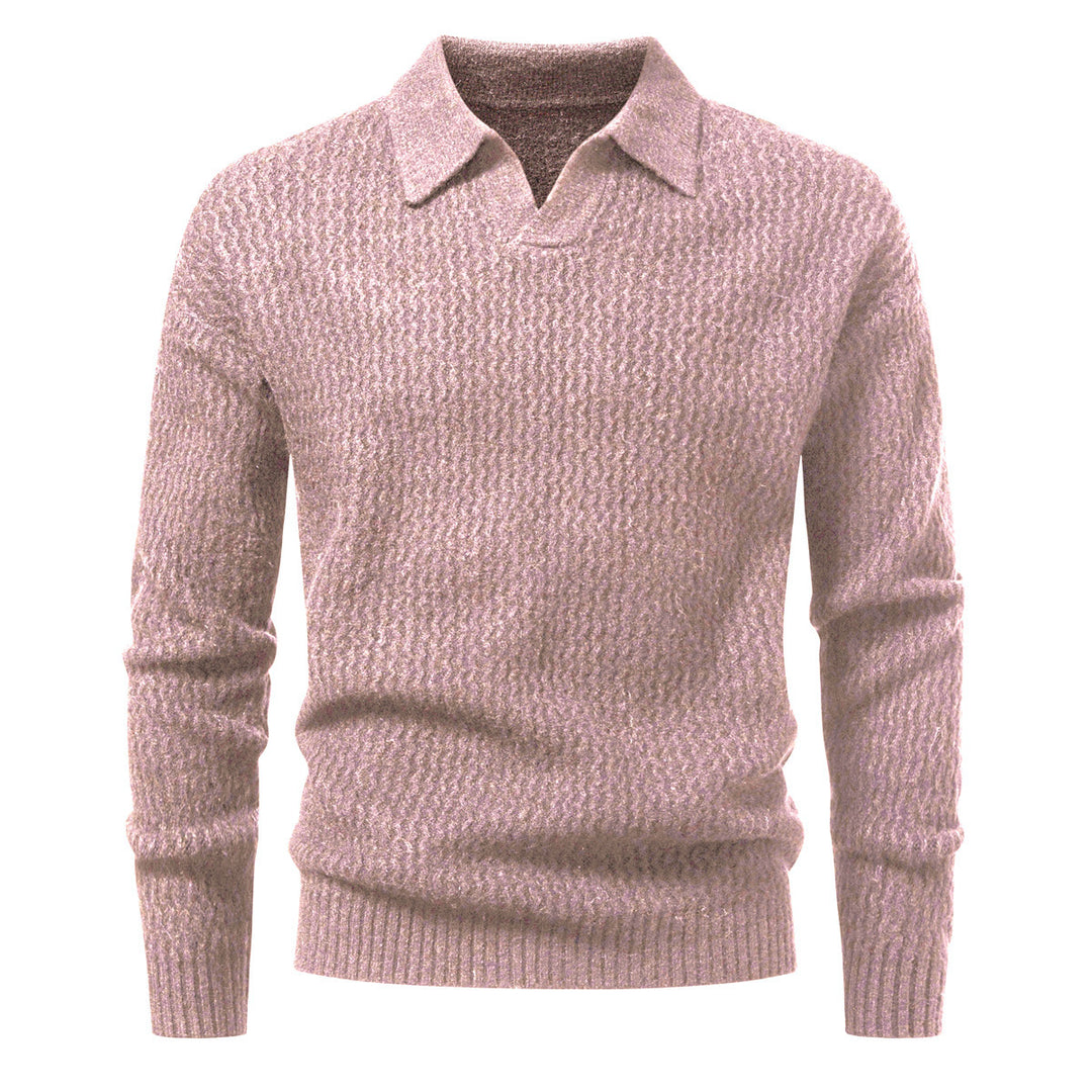 Herren Polokragen-Feinstrickpullover mit strukturierter Wellenoptik und geripptem Saum Echo Archiv