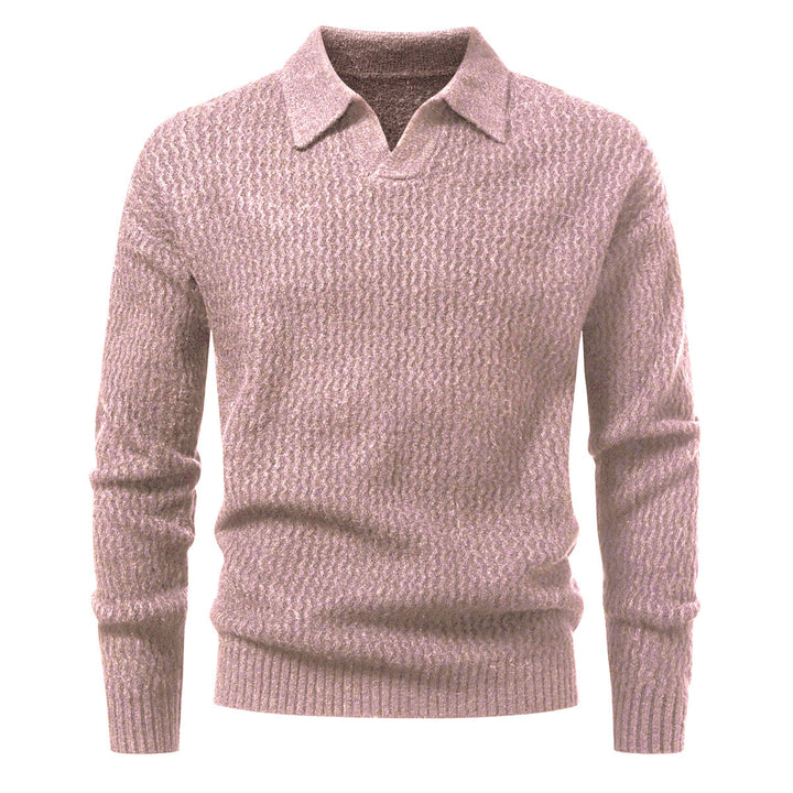 Herren Polokragen-Feinstrickpullover mit strukturierter Wellenoptik und geripptem Saum Echo Archiv