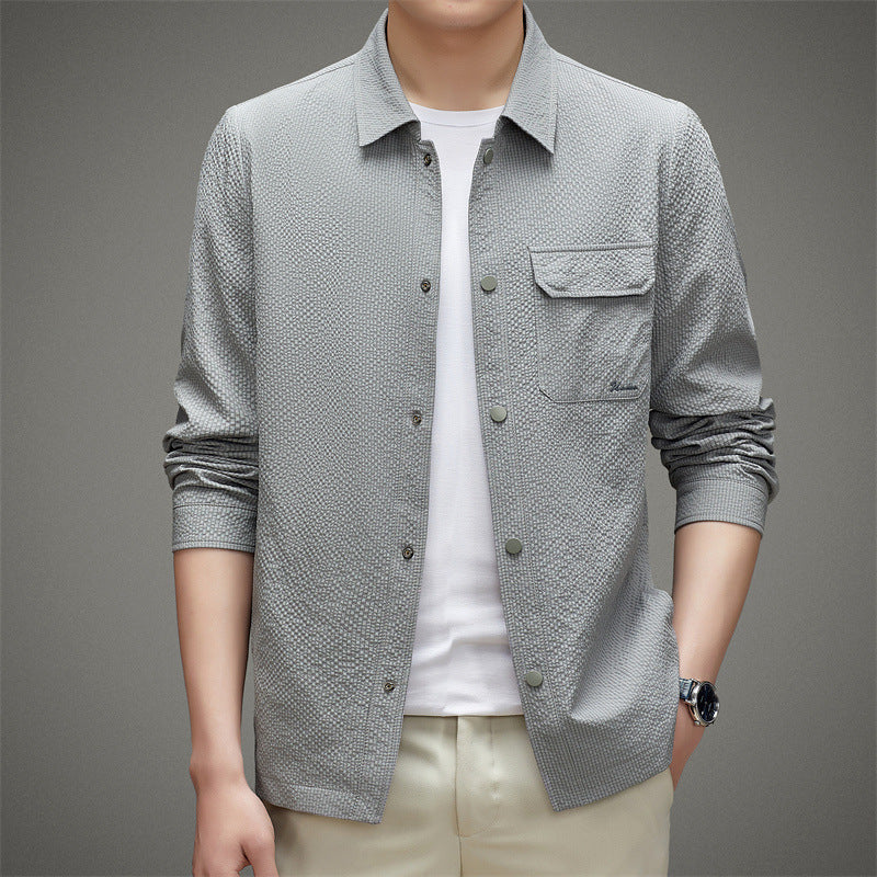 Herren Legeres strukturiertes Overshirt mit Brusttasche und Knopfleiste Echo Archiv