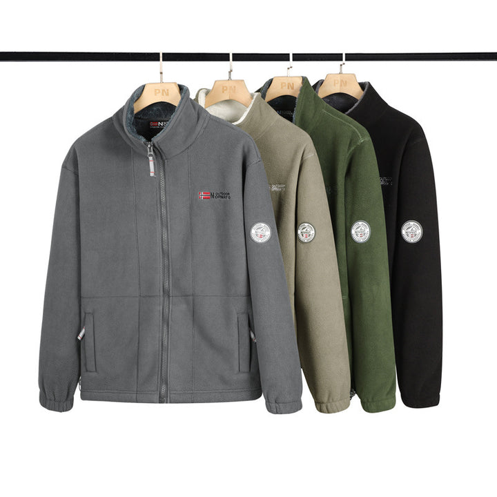 Herren Warme Fleecejacke mit Teddykragen, durchgehendem Reißverschluss und Utility-Taschen Echoarchiv