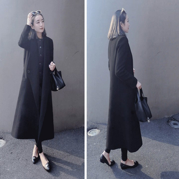 Damen Midilanger taillierter Wollmix-Longcoat mit Schalkragen, Eingrifftaschen und dezenten Zierknöpfen Echoarchiv