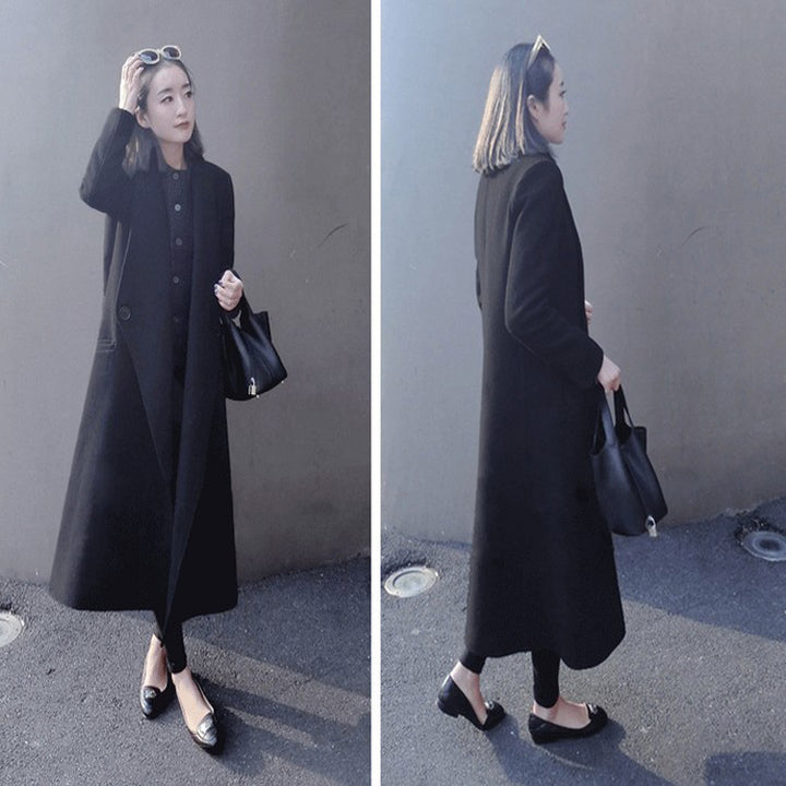 Damen Midilanger taillierter Wollmix-Longcoat mit Schalkragen, Eingrifftaschen und dezenten Zierknöpfen Echoarchiv