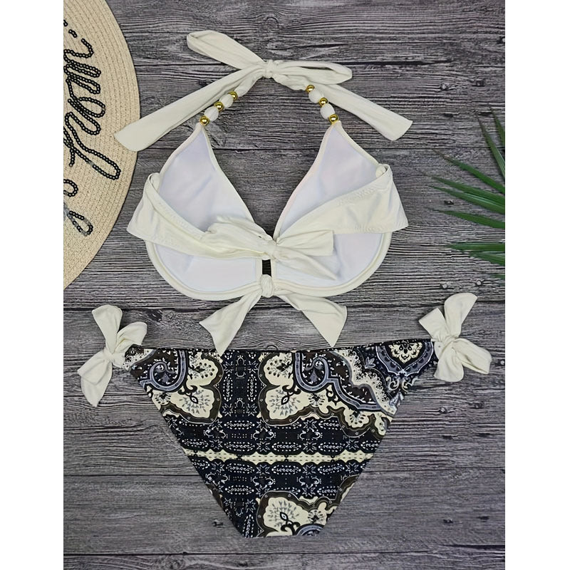 Damen Triangel-Bikini mit aufwendig verzierten Trägern und harmonischem Muster Echo Archiv