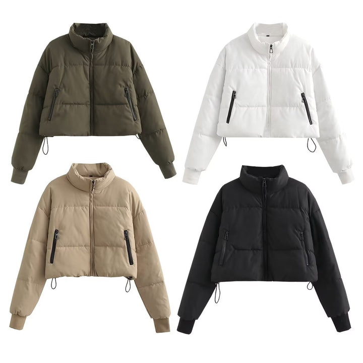 Damen nan cropped Steppjacke mit hohem Kragen, elastischen Bündchen und verdecktem Kordelzug Echo Archiv