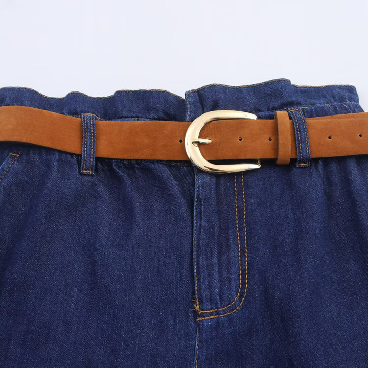 Damen Denim-Shorts mit hochwertigem Ledergürtel und elastischem Bund Echo Archiv