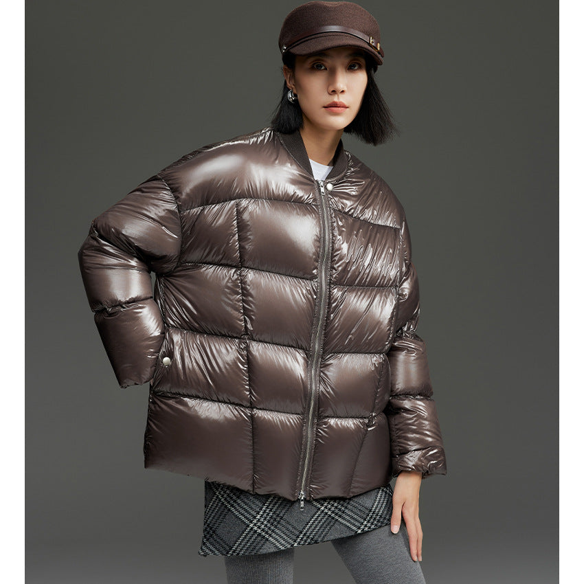 Damen Kurze gestepptte Daunenjacke mit glänzender Shell und Boxy-Silhouette Echoarchiv