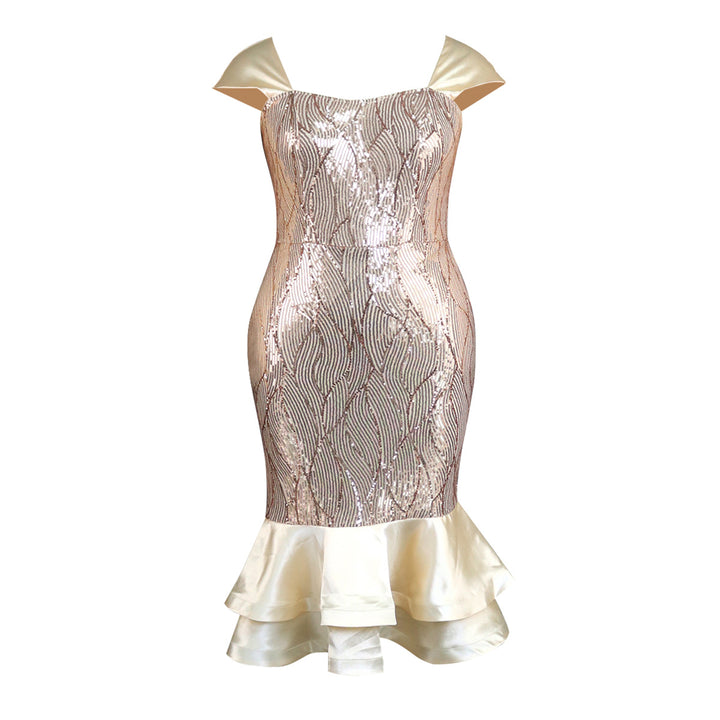Damen Elegantes Abendkleid mit schimmernden Pailletten und femininem Rüschensaum Echo Archiv