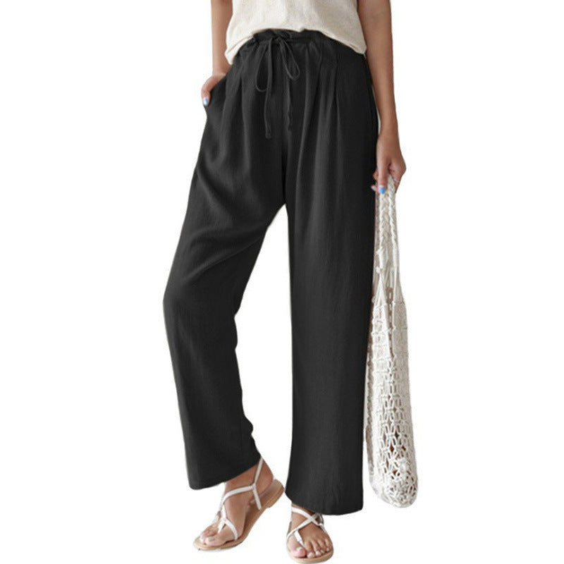 Damen nan lässige Leinenhose mit weitem Bein, elastischem Bund und Seitentaschen Echo Archiv