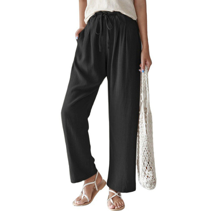 Damen nan lässige Leinenhose mit weitem Bein, elastischem Bund und Seitentaschen Echo Archiv