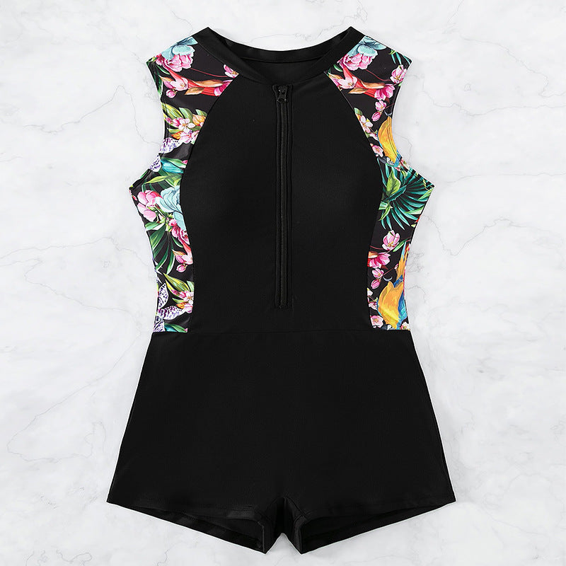 Damen Sportlicher Kurzarm-Badeanzug mit floralem Design Echo Archiv