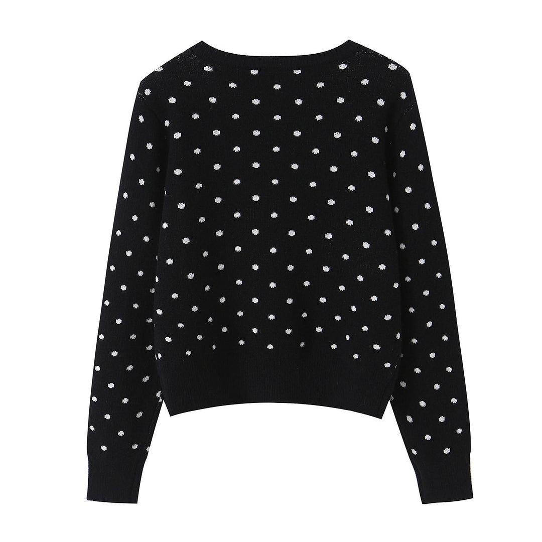 Damen nan feiner gestrickter Rundhals-Pullover mit Pünktchen-Jacquard und kurzem Taillenbund Echo Archiv