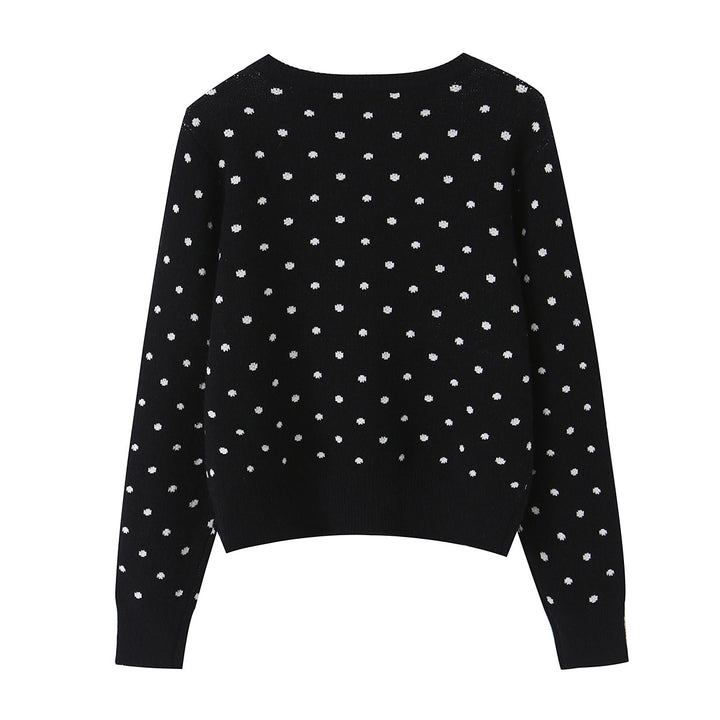 Damen nan feiner gestrickter Rundhals-Pullover mit Pünktchen-Jacquard und kurzem Taillenbund Echo Archiv