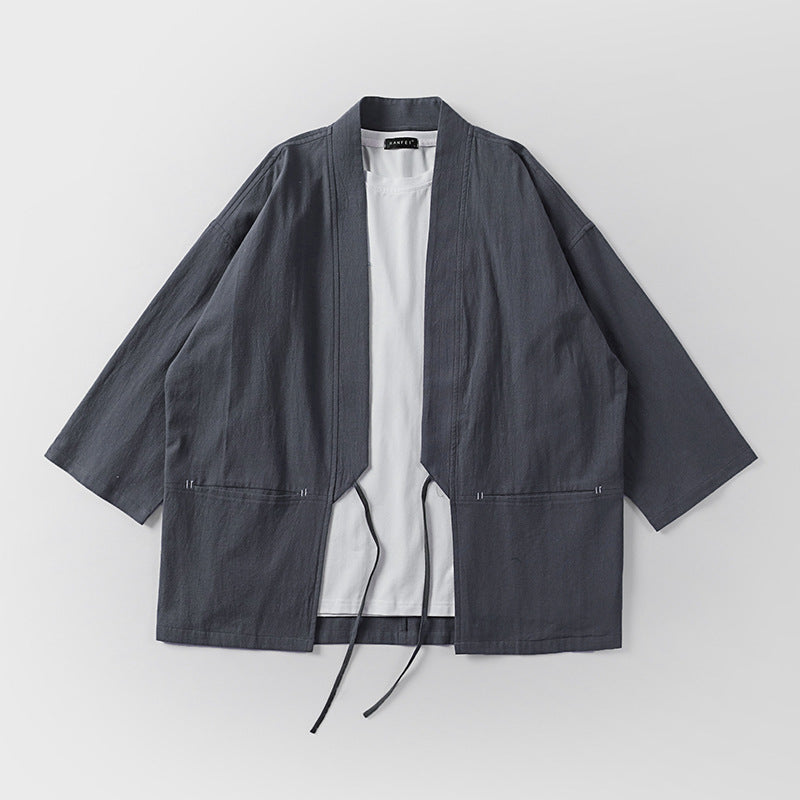 Unisex Kimono-Haori-Jacke mit Bindegürtel und dreiviertelärmeln Echoarchiv