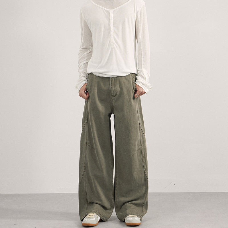 Damen Extraweite Twill‑Palazzohose mit tiefem Schritt und dekorativen Nahtpaneelen Echo Archiv