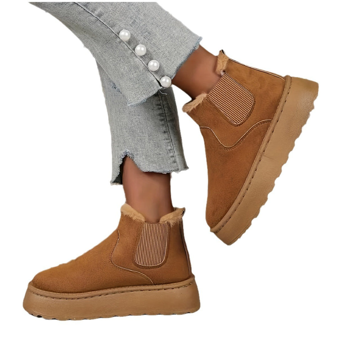 Damen  gefütterte Chelsea-Boots im Velours‑Look mit hohem Plateau‑Sohlenprofil und weichem Innenfutter Echo Archiv