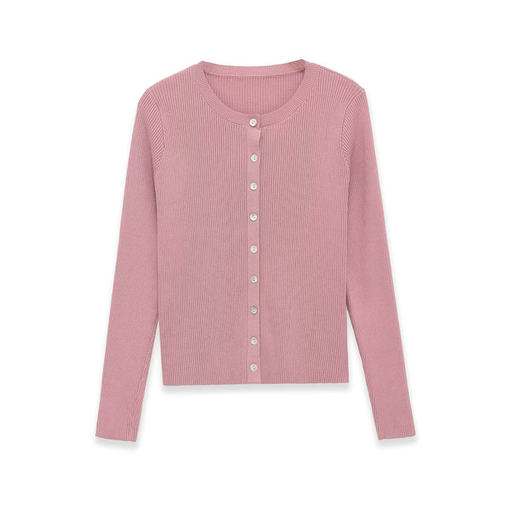 Damen Feinripp-Feinstrick-Cardigan mit durchgehender Knopfleiste und Rundhalsausschnitt Echo Archiv