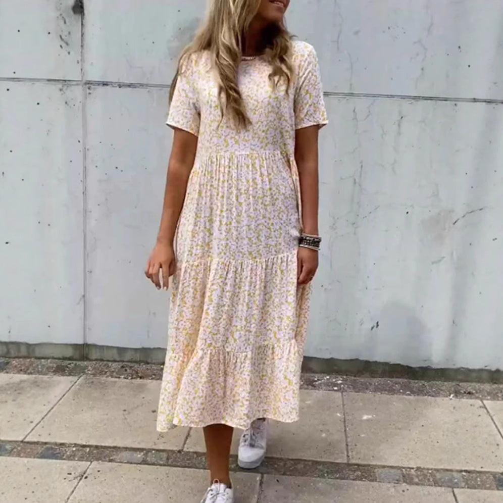 Damen nan luftiges Stufenmaxikleid im Boho-Babydoll-Stil mit geraffter Unterbrust und kurzen Ärmeln Echo Archiv