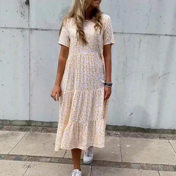 Damen nan luftiges Stufenmaxikleid im Boho-Babydoll-Stil mit geraffter Unterbrust und kurzen Ärmeln Echo Archiv