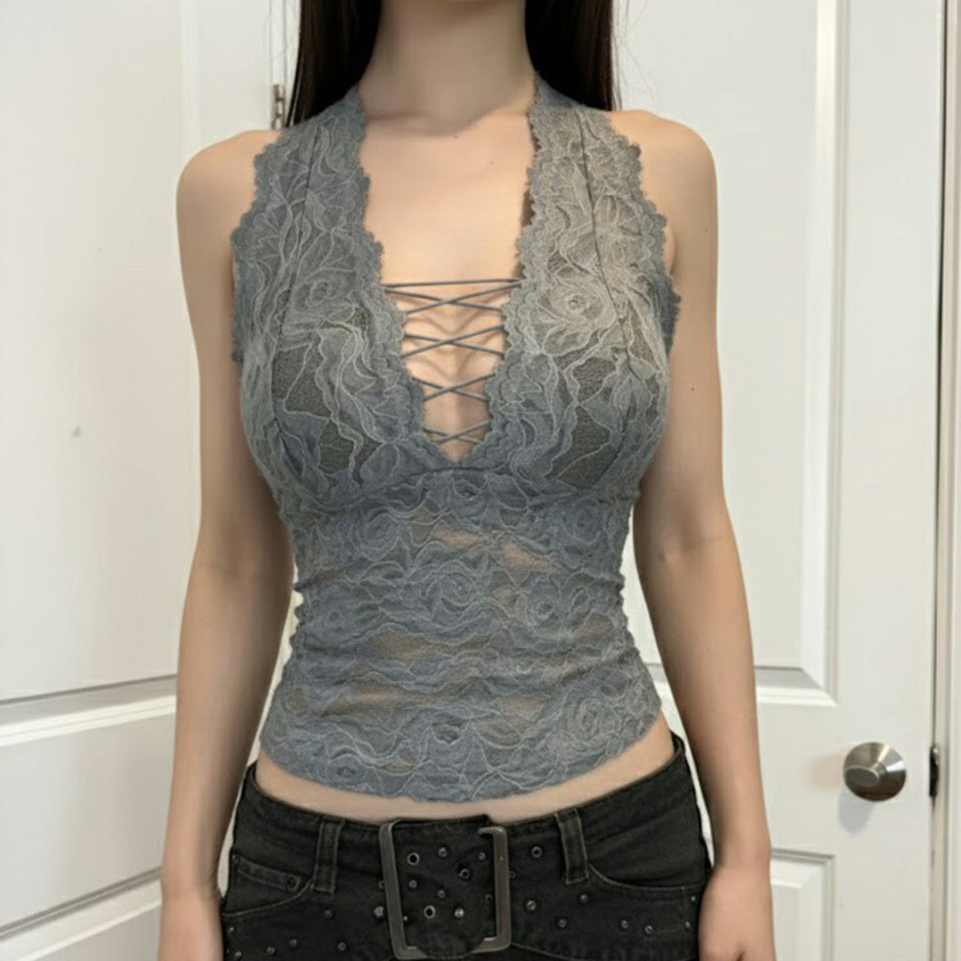 Damen Elegantes Spitzen-Haltertop mit tiefem V-Ausschnitt Echo Archiv