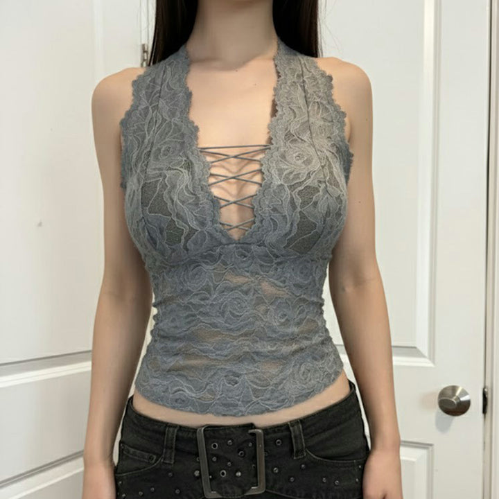 Damen Elegantes Spitzen-Haltertop mit tiefem V-Ausschnitt Echo Archiv