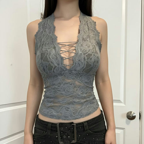 Damen Elegantes Spitzen-Haltertop mit tiefem V-Ausschnitt Echo Archiv