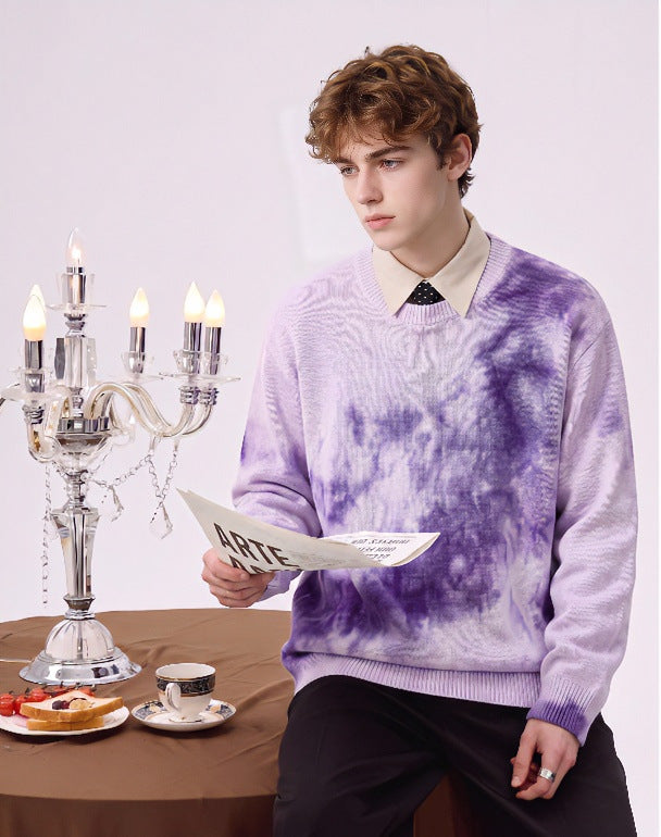 Herren Oversize-Strickpullover mit Batikoptik, Rundhalsausschnitt und Rippbündchen Echoarchiv