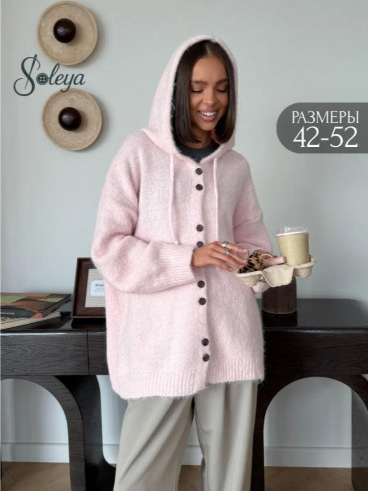 Damen Modische Strickjacke mit Kapuze Echo Archiv