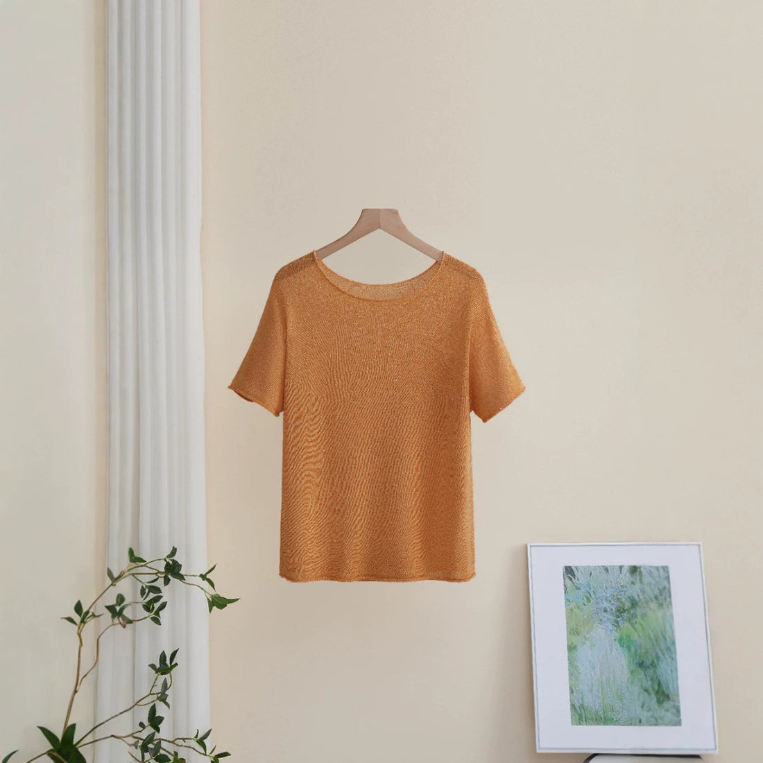 Damen Weiches Feinstrick-T-Shirt mit halbarm, weiter U-Boot-Ausschnitt und feiner Struktur Echo Archiv