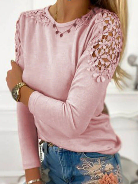 Damen nan langärmeliges Feinstrickshirt mit Häkelspitzen-Schultereinsätzen und Rundhalsausschnitt Echo Archiv