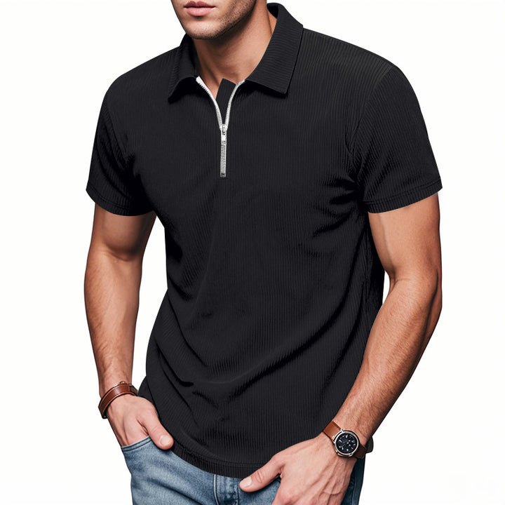 Herren Kurzarm Poloshirt mit Reißverschluss und strukturiertem Design Echoarchiv