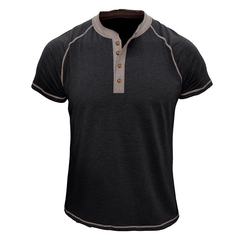Herren Kurzarm Henley-Shirt mit Kontrastdetails und strapazierfähigem Stoff Echoarchiv