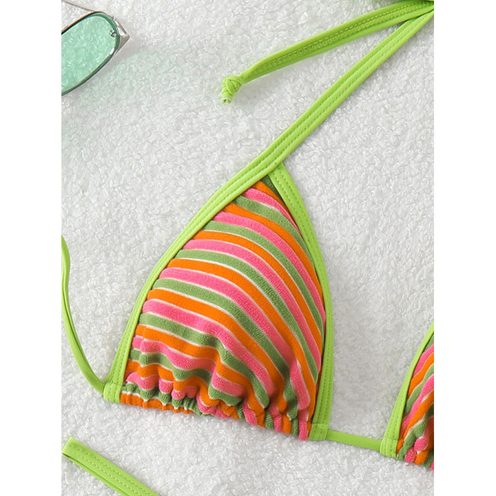 Damen Triangel-Bikini mit verstellbaren Bändern und fröhlichem Streifenmuster Echo Archiv