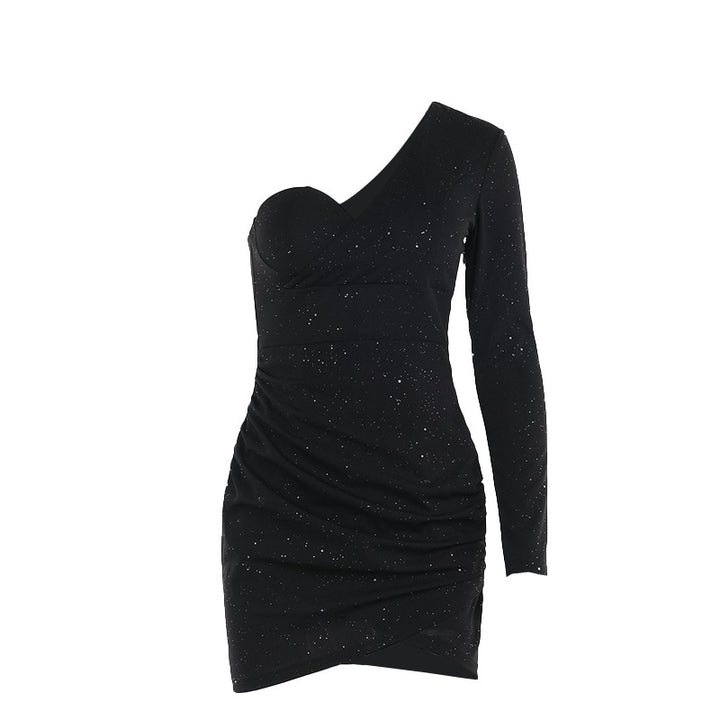 Damen Off-Shoulder Minikleid mit asymmetrischem Schnitt und glitzernden Akzenten Echo Archiv
