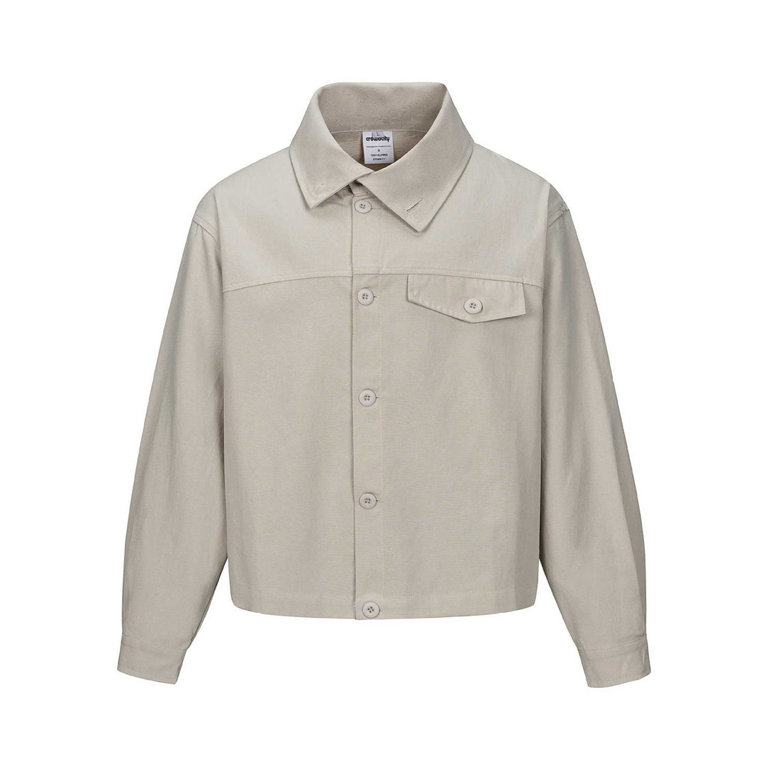 Unisex Kurz geschnittene Boxy-Hemdjacke mit durchgehender Knopfleiste und Pattentasche Echoarchiv