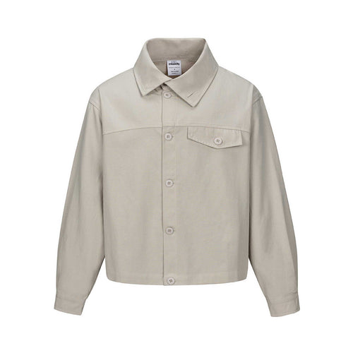 Unisex Kurz geschnittene Boxy-Hemdjacke mit durchgehender Knopfleiste und Pattentasche Echoarchiv