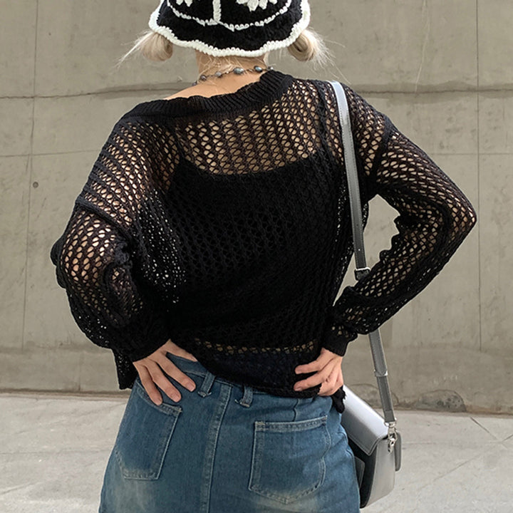 Damen luftiger Strickpullover mit feinem Netzmuster Echo Archiv