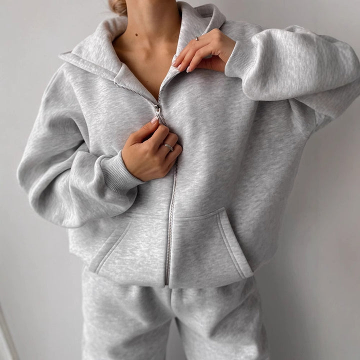 Damen Oversize-Zip-Hoodie mit hochtaillierter Wide-Leg-Sweathose – Auréline