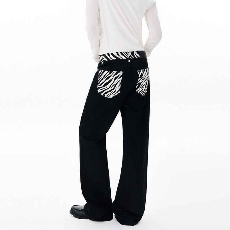 Herren weite Baumwollmix-Hose im Palazzoschnitt mit kontrastierenden Zebra-Print Gesäßtaschen Echo Archiv