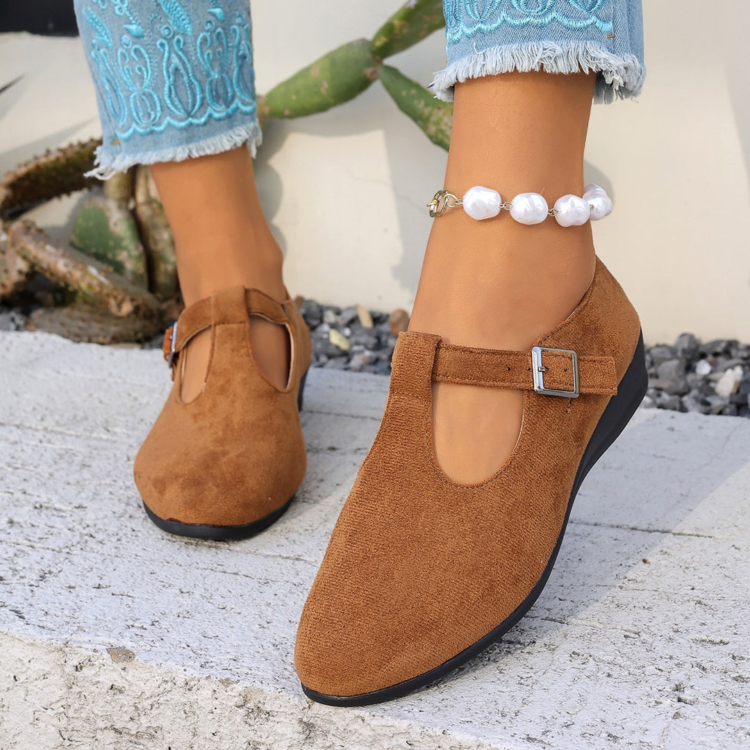 Damen Komfortable Mary-Jane-Ballerinas aus Velours mit verstellbarem Schnallenriemen und gepolstertem Fußbett – Lioré