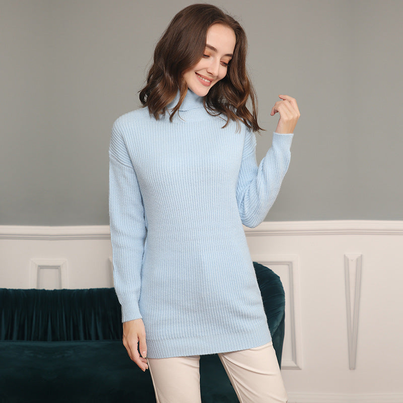 Damen Langer Rippstrick-Rollkragenpullover im Oversize-Schnitt Echo Archiv