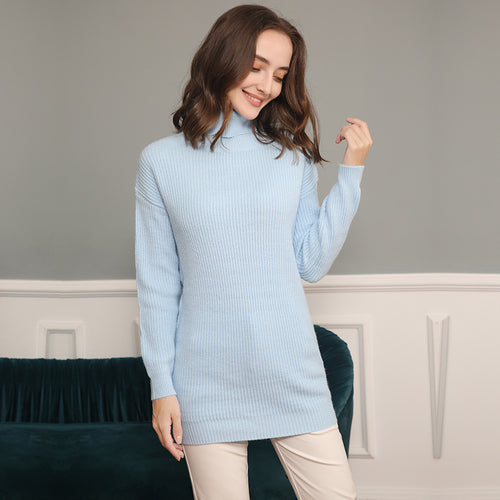 Damen Langer Rippstrick-Rollkragenpullover im Oversize-Schnitt Echo Archiv