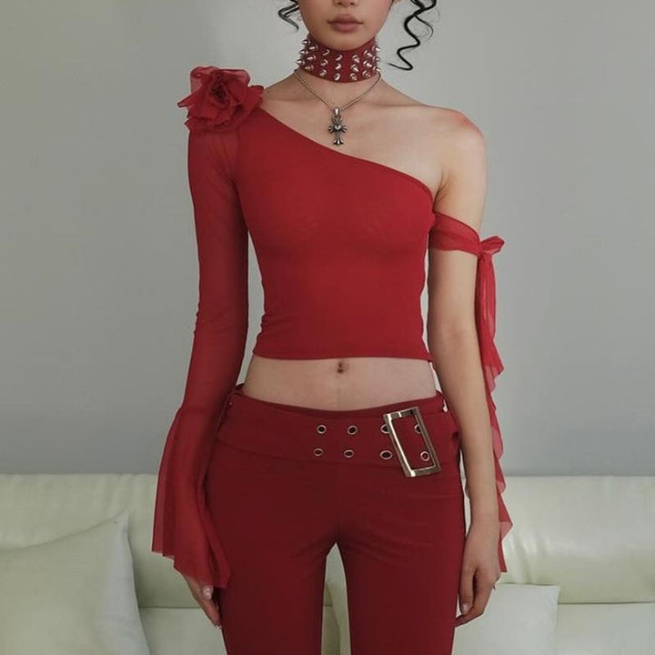 Damen Off-Shoulder Oberteil mit transparenten Ärmeln und dekorativen Akzenten Echo Archiv