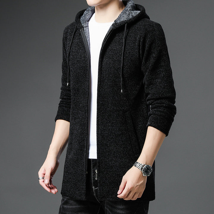 Herren nan urbaner Kapuzen-Strickmantel mit Teddyfutter, verdecktem Reißverschluss und seitlichen Eingrifftaschen Echo Archiv