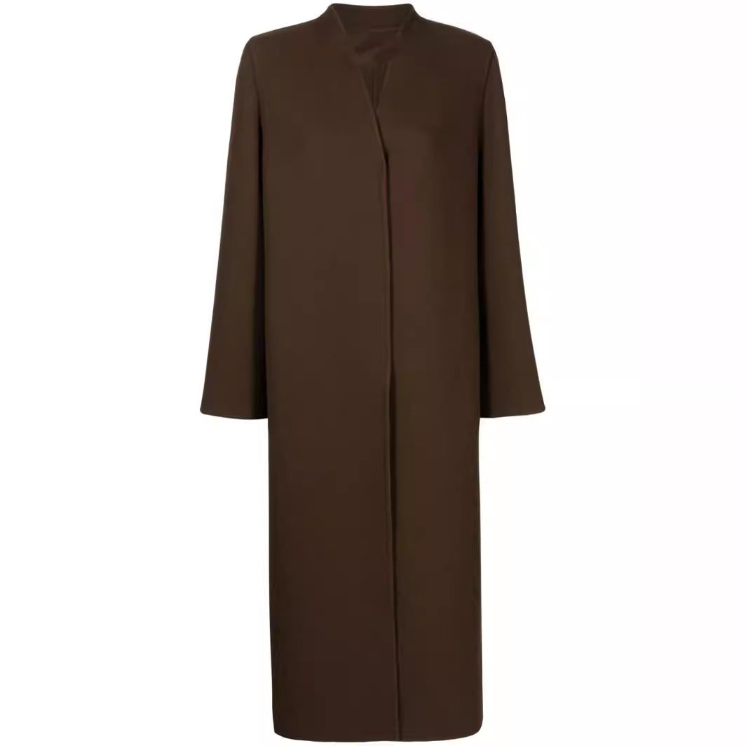 Damen Maxilanger minimalistischer Mantel mit verdeckter Front und kastiger Schulter Echoarchiv