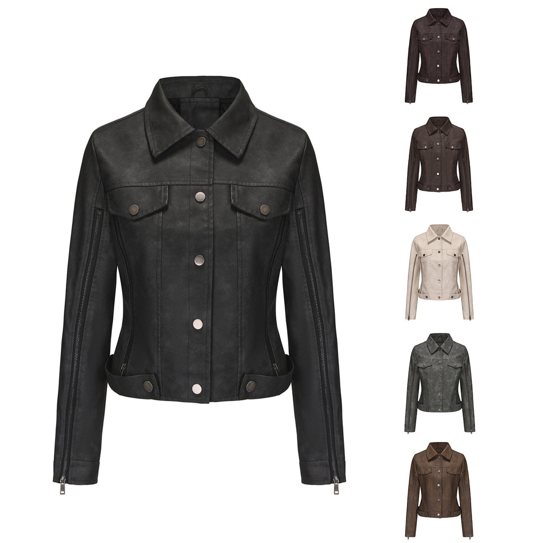 Damen nan kurze Cropped-Truckerjacke aus Wildlederoptik mit seitlichen Reißverschlüssen und aufgesetzten Brusttaschen Echo Archiv